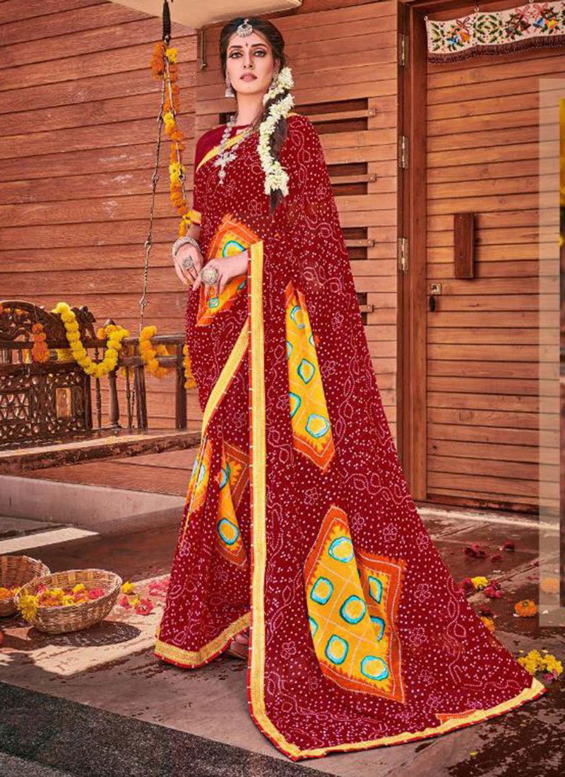 ALVEERA BANDHEJ Fancy Designer Georgette With Embroidery Border Festive Wear saree Collection